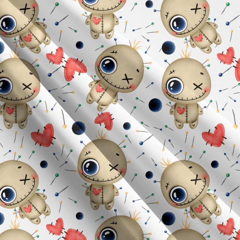 Jednolícní úplet WOODO PANÁČEK NA BÍLÉ -180 gsm EU-úplety atest pro děti
