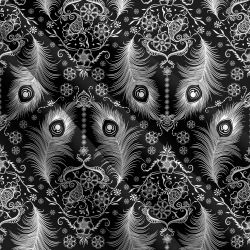 Bílá pírka a kvítky na černé- materiálové varianty mavaga design