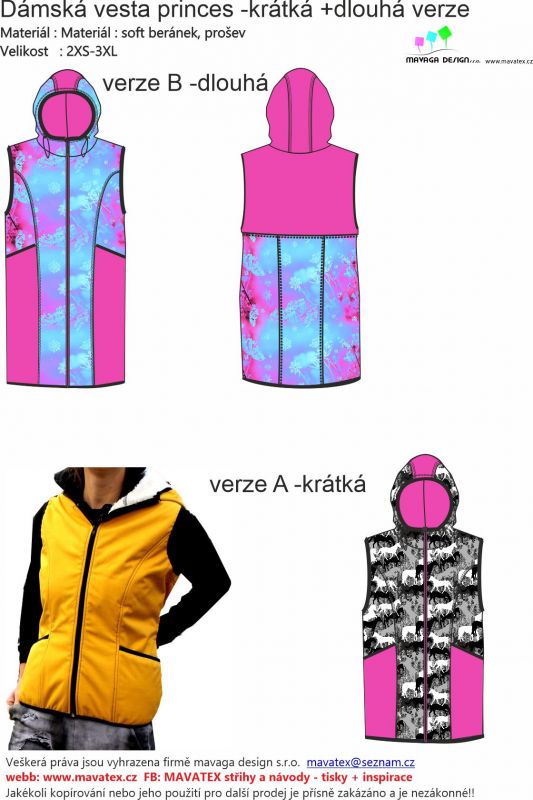 Papírový střih - Dámská vesta princes dlouhá+ krátká verze Mavatex