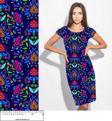 Folklorní květy na modré- materiálové varianty mavaga design