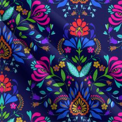 Folklorní květy na modré- materiálové varianty mavaga design