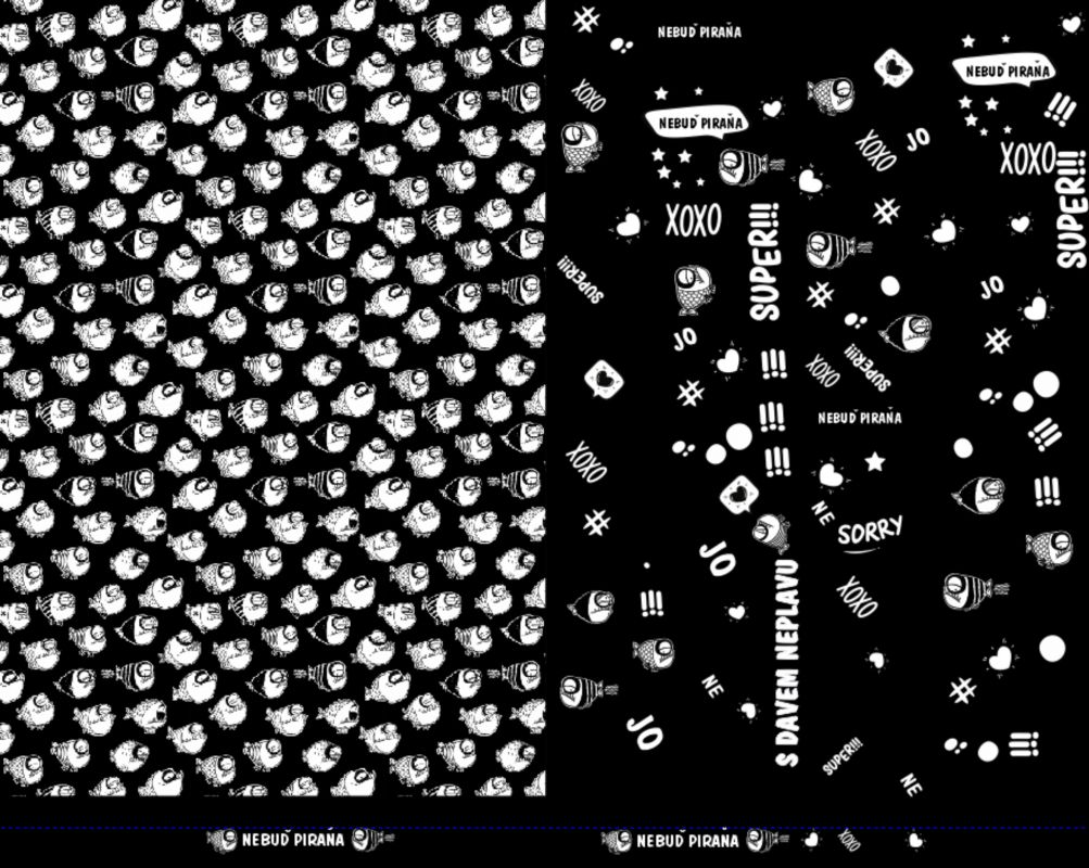 Dvoj-PANEL na šaty / triko/leginy -NEBUĎ PIRAŇA - materiálové varianty mavaga design