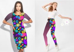 dvoj-PANEL na šaty / triko/leginy -NEON KYTKY- materiálové varianty mavaga design