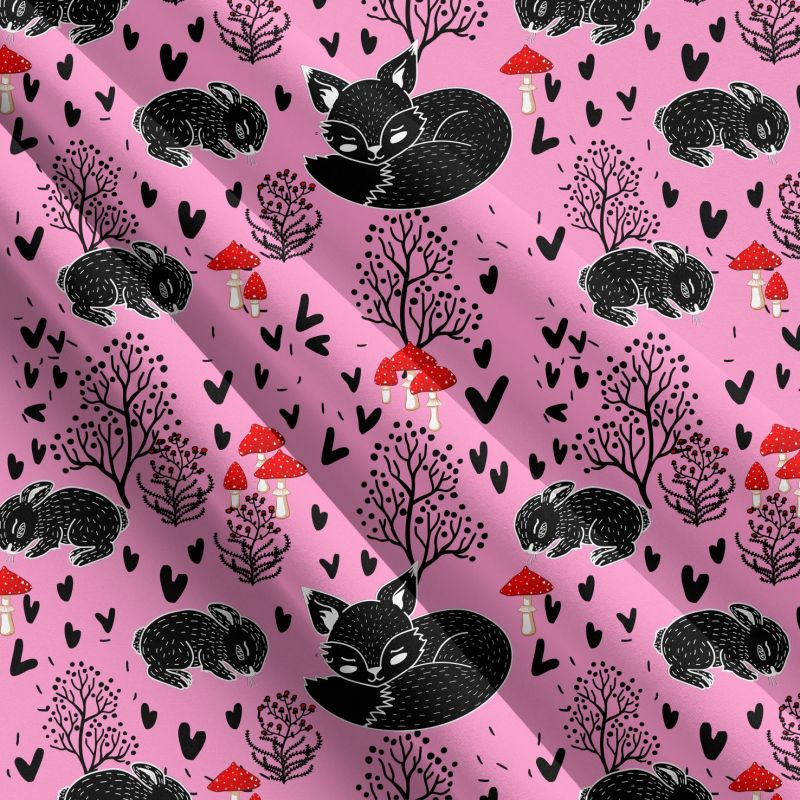 Liška a zajíček na růžové-materiálové varianty mavaga design