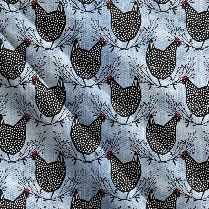Slepičky na modrém denimu-materiálové varianty mavaga design