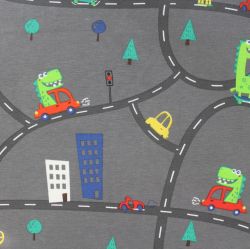 Jednolícní úplet dinosaurus v autíčku - 220 gsm