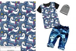 Duhový jednorožec na denimu-materiálové varianty | Bela- polyesterový úplet, Torino -úplet funkční, MILKY -úplet funkční, FERRA -úplet, Lycra, PUSH UP LYCRA/ plavkovina, Garzato- počesaný funkční úplet, Termo lycra počesaná, DOLOMITY -počesaný 250 gsm, Softshell zimní 320 gsm, Softshell LETNÍ NEPRUŽNÝ, Softshell ZIMNÍ PRUŽNÝ 220 gsm, Softshell letní pružný 220gsm, Softshell jarní 285 gsm, Softshell BERÁNEK, Kočárkovina, Micropeach -tkanina 100 % pes, Silver pružné plátno, X-BAVLNĚNÝ SATÉN, BAVLNĚNÝ úplet LORA 180, Bavlněná teplákovina LORA 250 gsm, BAVLNĚNÝ úplet MIRA 230, Mušelín, SILKY, Venezie úplet, Satén úpletový Valentino  PES+el., Microplyš pružný