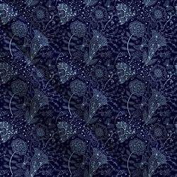 Jemné krafické kvítky na tmavě modré-materiálové varianty mavaga design