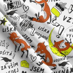 Mazaná liška na bílé-materiálové varianty | Bela- polyesterový úplet, Torino -úplet funkční, MILKY -úplet funkční, FERRA -úplet, Lycra, PUSH UP LYCRA/ plavkovina, Garzato- počesaný funkční úplet, Termo lycra počesaná, DOLOMITY -počesaný 250 gsm, Softshell zimní 320 gsm, Softshell LETNÍ NEPRUŽNÝ, Softshell ZIMNÍ PRUŽNÝ 220 gsm, Softshell letní pružný 220gsm, Softshell jarní 285 gsm, Softshell BERÁNEK, Kočárkovina, Micropeach -tkanina 100 % pes, Silver pružné plátno, X-BAVLNĚNÝ SATÉN, BAVLNĚNÝ úplet LORA 180, Bavlněná teplákovina LORA 250 gsm, BAVLNĚNÝ úplet MIRA 230, Mušelín, SILKY, Venezie úplet, Satén úpletový Valentino  PES+el., Microplyš pružný