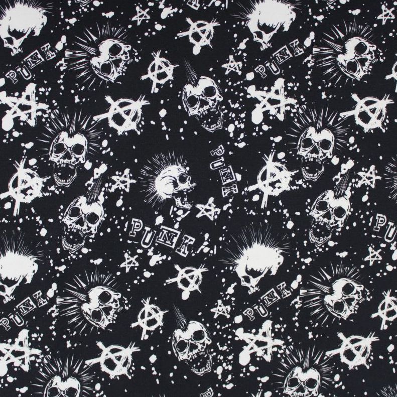 Teplákovina PUNK na černé- 270 gsm EU-úplety atest pro děti