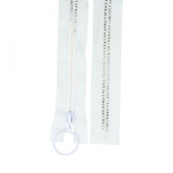Bílý zip kostěný  dělitelný TEXTY  - 70cm- 2jakost 