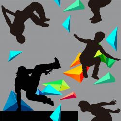 SAM509B (Parkour na šedé abstrakt - materiálové varianty)