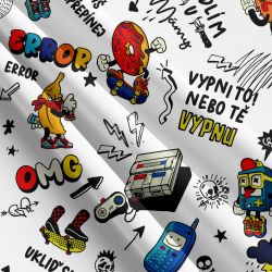 Bydlím u mámy- IT bílá -materiálové varianty | Bela- polyesterový úplet, Torino -úplet funkční, MILKY -úplet funkční, FERRA -úplet, LYCRA --úplet funkční, PUSH UP LYCRA/ plavkovina, Garzato- počesaný funkční úplet, Termo lycra počesaná, DOLOMITY -počesaný 250 gsm, Softshell zimní 320 gsm, Softshell LETNÍ NEPRUŽNÝ, Softshell ZIMNÍ PRUŽNÝ 220 gsm, Softshell letní pružný 220gsm, Softshell jarní 285 gsm, Softshell BERÁNEK, Kočárkovina, Micropeach -tkanina 100 % pes, Silver pružné plátno, X-BAVLNĚNÝ SATÉN, BAVLNĚNÝ úplet LORA 180, Bavlněná teplákovina LORA 250 gsm, BAVLNĚNÝ úplet MIRA 230, Microplyš pružný