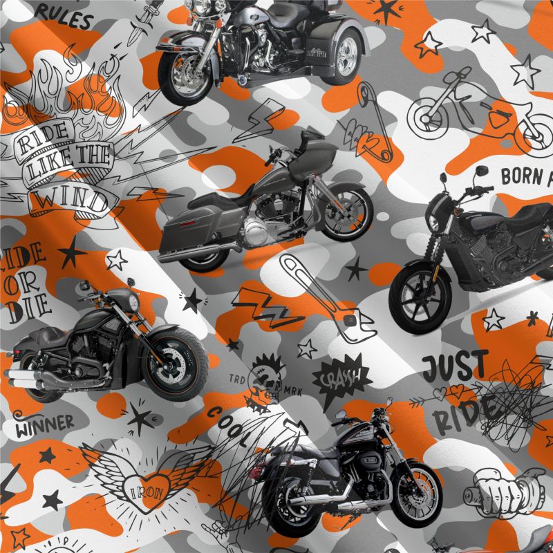 Motrorky na kamufláži oranžová -materiálové varianty mavaga design