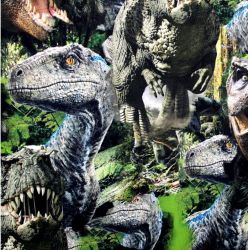 Teplákovina REÁLNÍ dinosaurové - 260 gsm EU-úplety atest pro děti