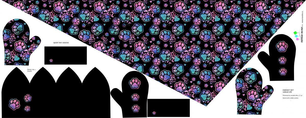 Panel na šálu - tisk do střihu - glitrové tlapky mavaga design
