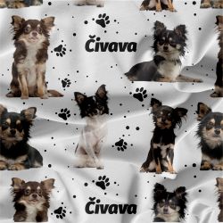 Čivava chlupatá na bílé- materiálové varianty mavaga design
