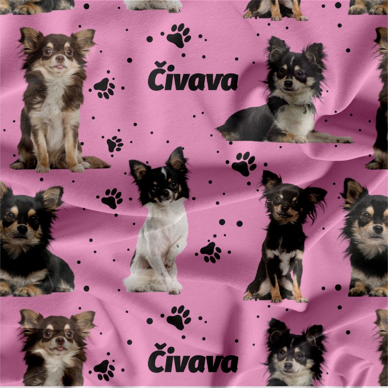 Čivava chlupatá na růžové- materiálové varianty mavaga design