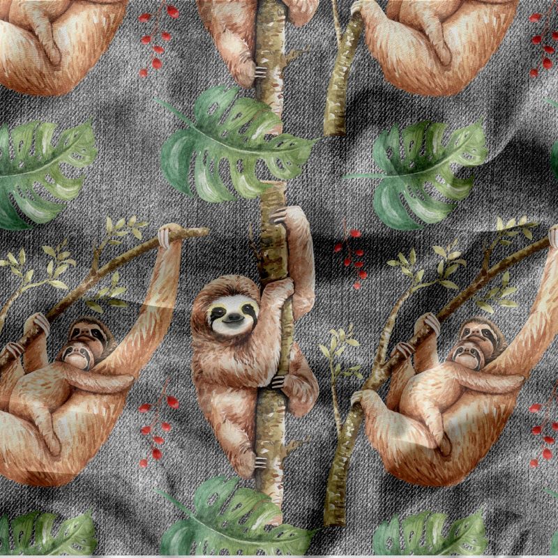 Lenochodi na šedém denimu- materiálové varianty mavaga design