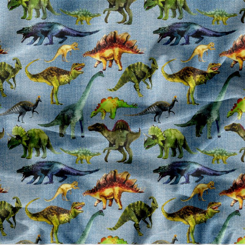 Malovaní dinosauři na denimu-materiálové varianty mavaga design