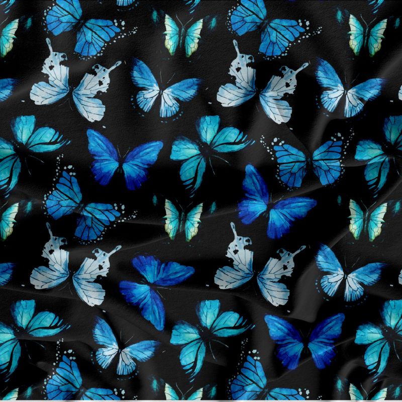 Modrý motýlek na černé- materiálové varianty mavaga design