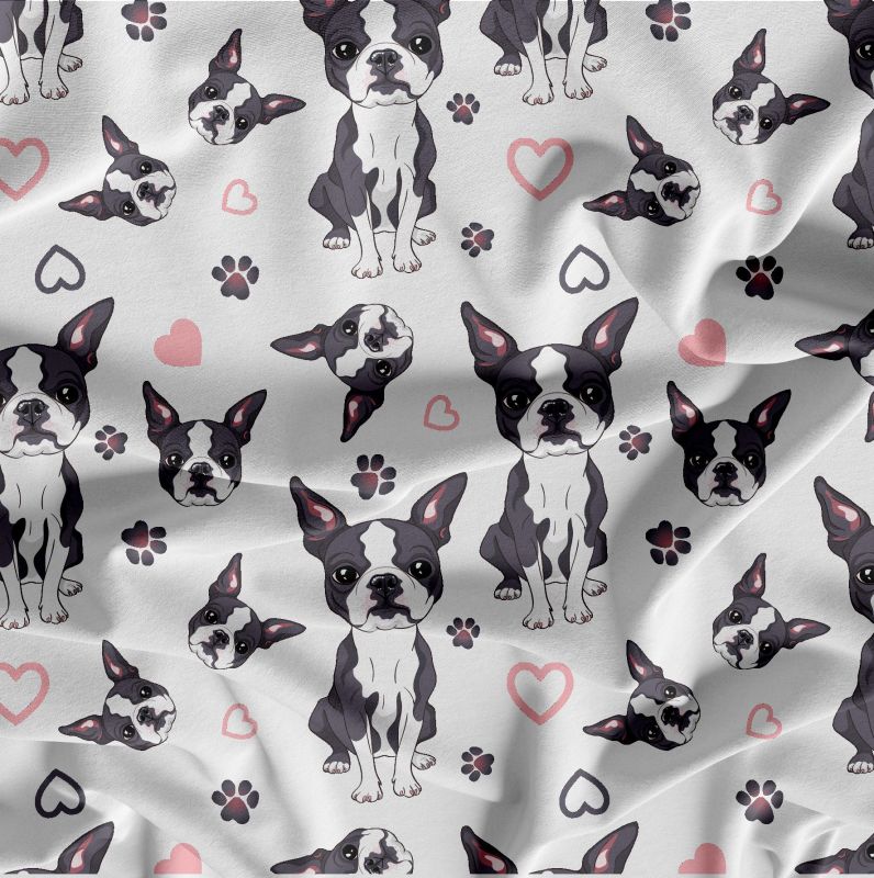 Bostern Terrier na bílé -materiálové varianty mavaga design