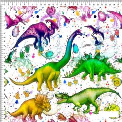 Teplákovina duhový dinosauři- 250 gsm EU-úplety atest pro děti