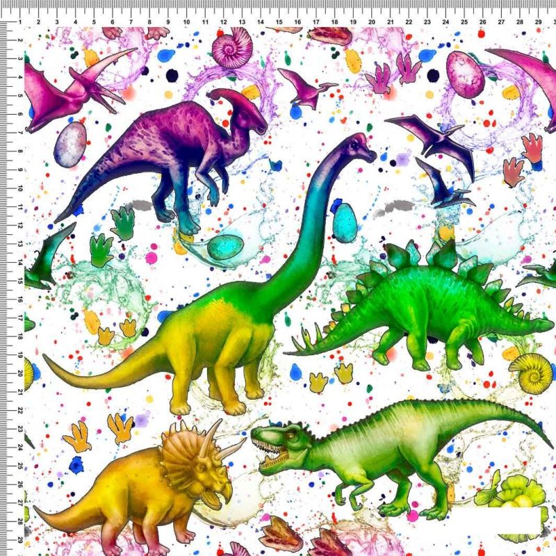 Teplákovina duhový dinosauři- 250 gsm EU-úplety atest pro děti