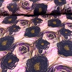 Teplákovina fialové kouřové květy - 260gsm vyrobeno v Turecku