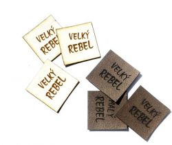 Koženkový štítek gravír - " velký rebel hnědy " - varianty vyrobeno v EU Koženkový štítek gravír - " velký rebel hnědy " - varianty vyrobeno v EU