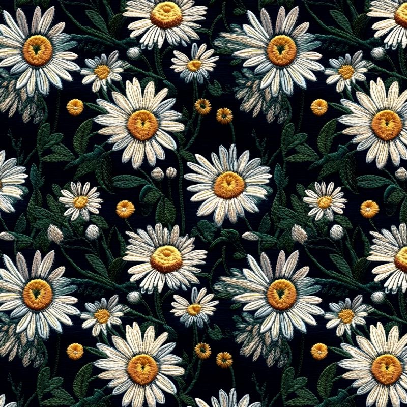 Vyšívaný desén kopretinky -materiálové varianty mavaga design