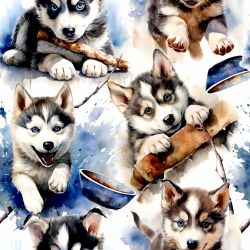 sam1312 (Husky štěně na bílé-materiálové varianty)