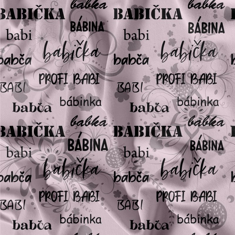 Babička texty a kytky na sv.růžové-materiálové varianty mavaga design