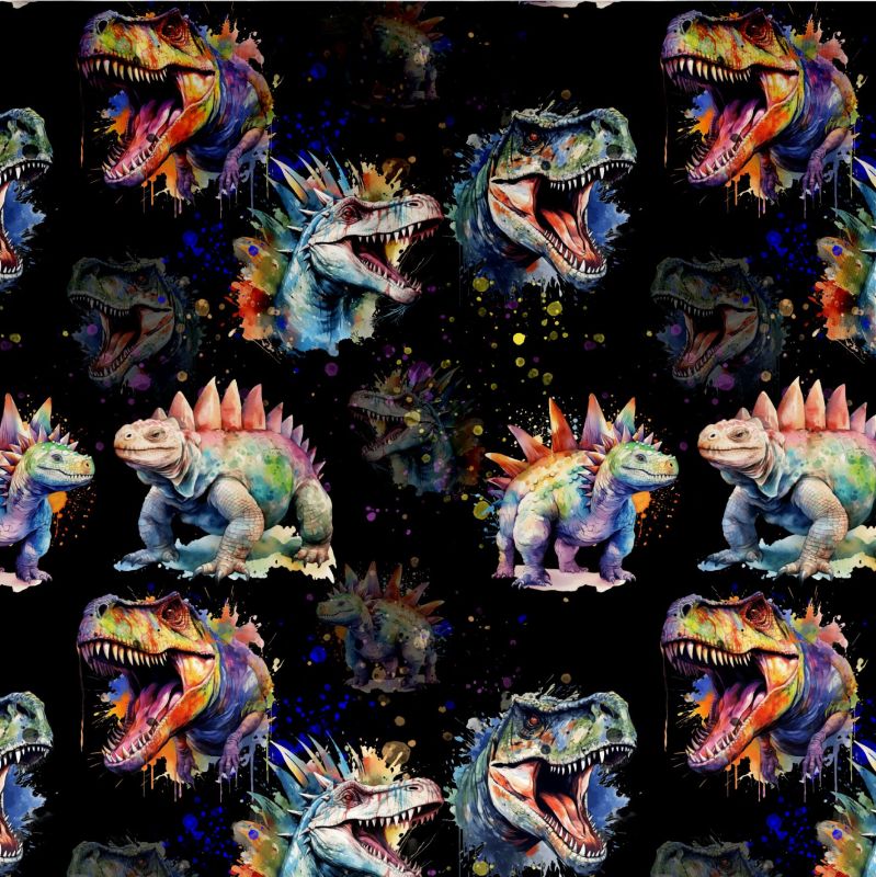 DINOSAURUS AKVAREL na černé- materiálové varianty mavaga design