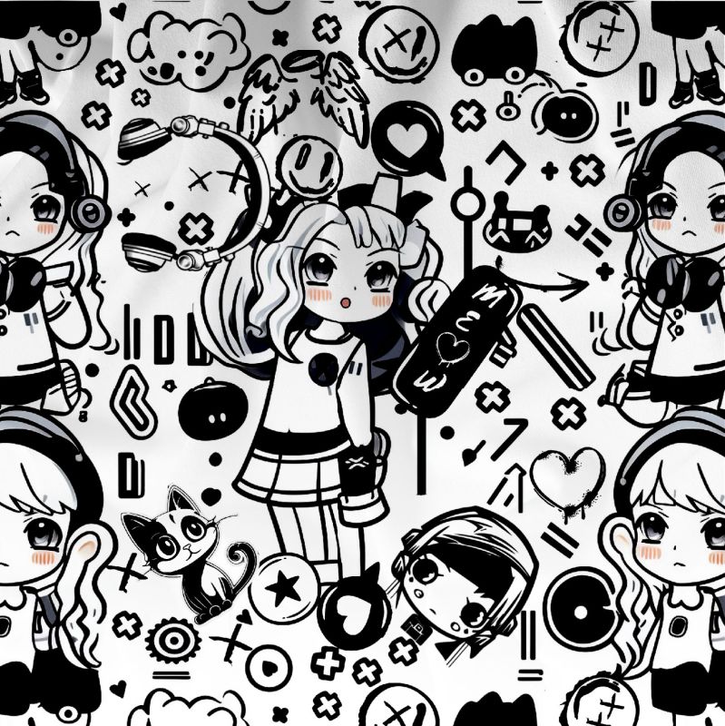 Anime holka bílá- materiálové varianty mavaga design