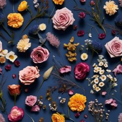 SAM1423 (Barevné sušené  kvítky na šedomodré- materiálové varianty)