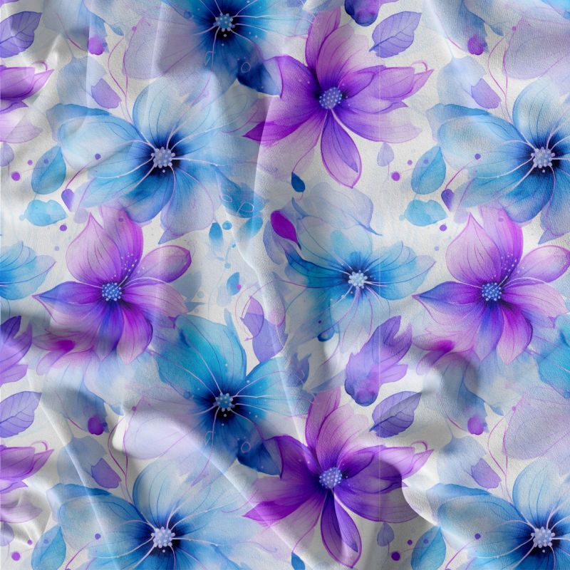 Akvarelové kytky modré na bílé - materiálové varianty mavaga design