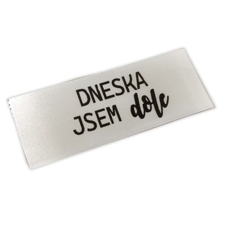Našívací štítek- VALENTÝN bílá - varianty - Dneska jsem dole vyrobeno v EU