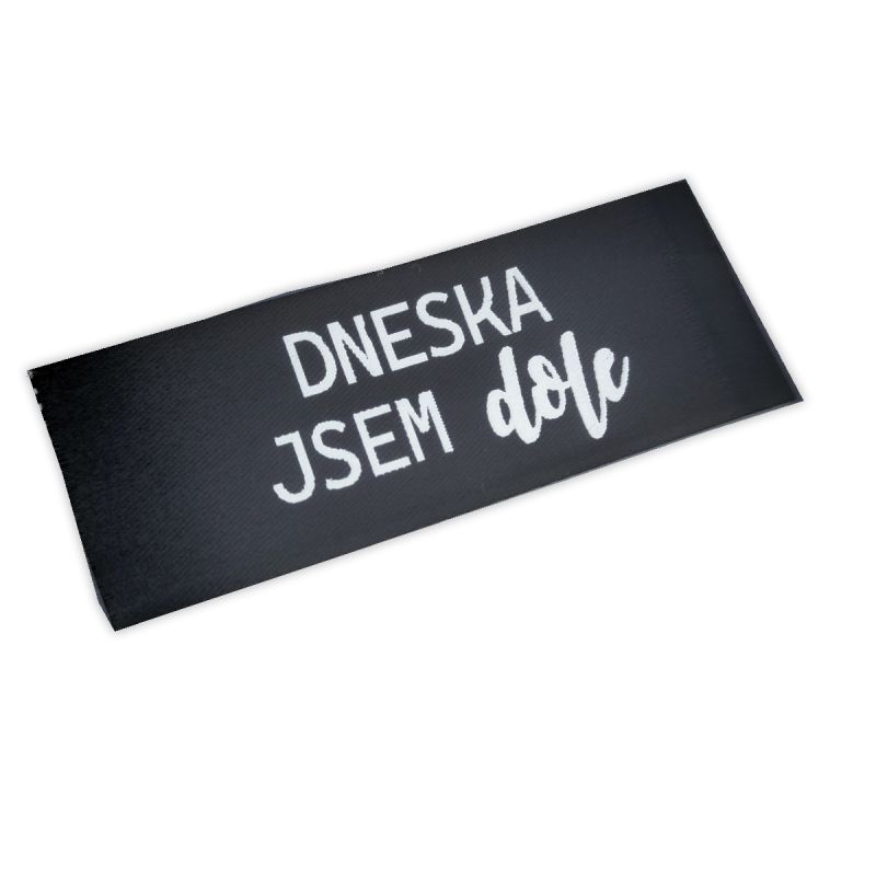 Našívací štítek- VALENTÝN černá - varianty - Dneska jsem dole vyrobeno v EU