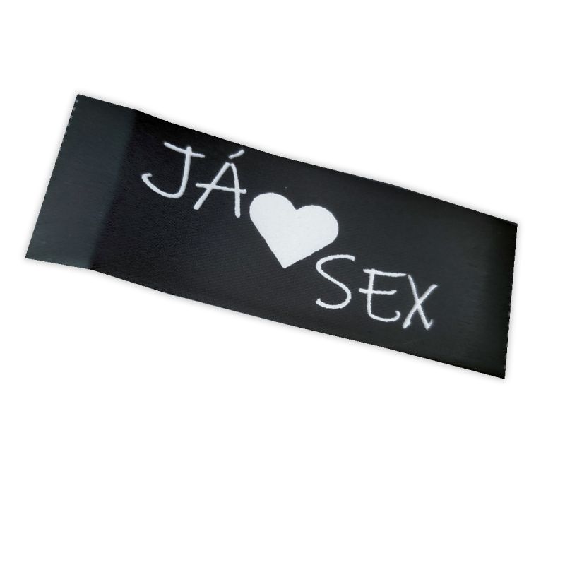 Našívací štítek- VALENTÝN černá - varianty - Já miluju sex vyrobeno v EU