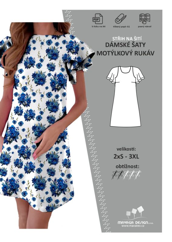 ELEKTRONICKÝ střih -Dámské šaty s motýlkovými rukávy Mavatex