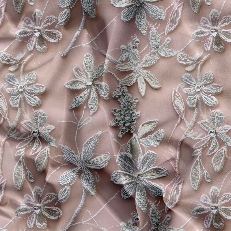 silky výšivka, silky tisk, látka vyšívané květy mavaga design