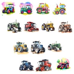 Našívací kulaté obrázky TRAKTORY - SET 13KS 