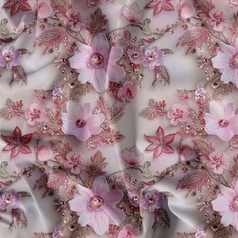 silky výšivka, silky tisk, látka vyšívané květy mavaga design