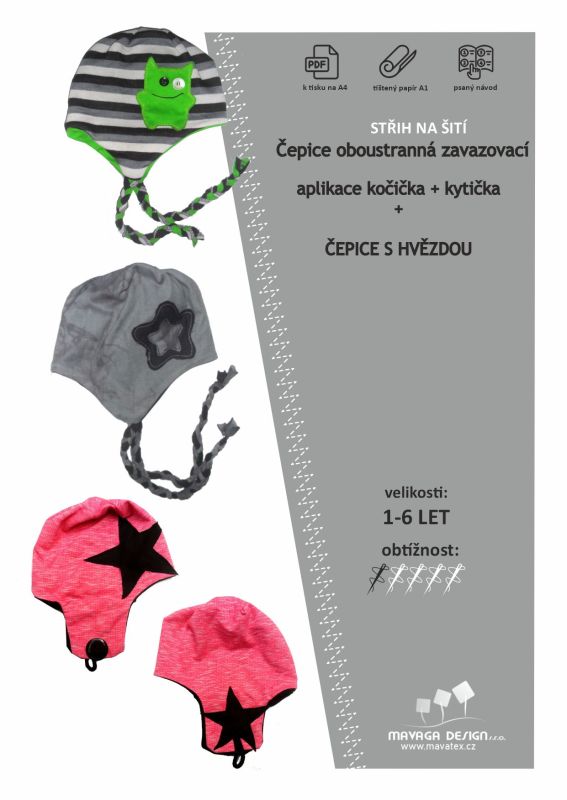 Papírový střih -Čepice oboustranná se splétanou šňůrkou +HVĚZDIČKA Mavatex