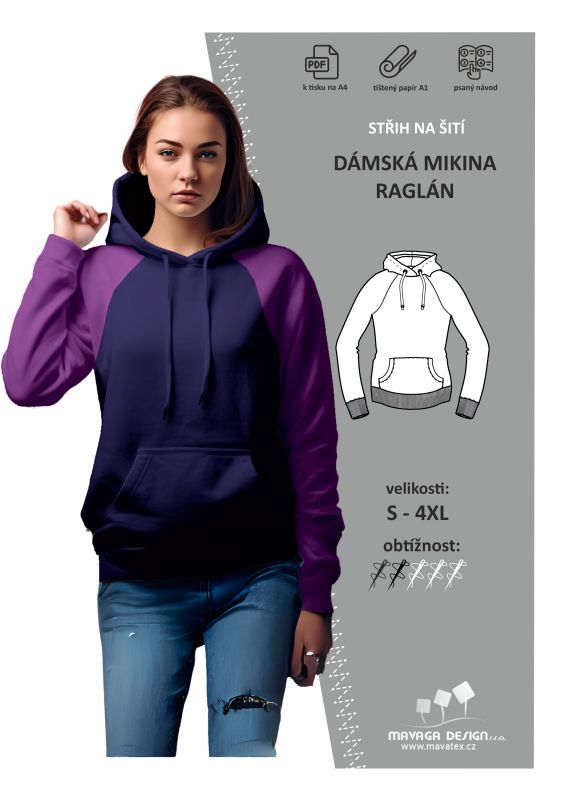 Střih na dámskou mikinu raglán s kapucí