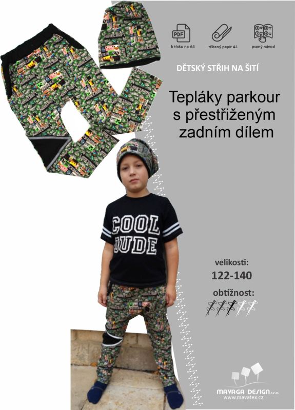 Papírový střih -Tepláky parkour MATOUŠ s přestřiženým zadním dílem Mavatex