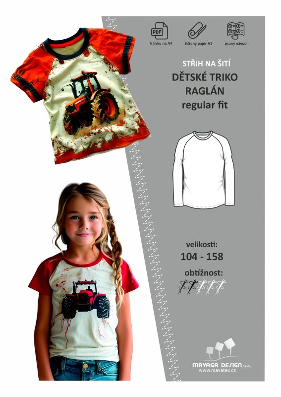 střih na dětské triko raglán