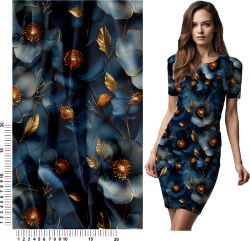 silky zlaté květy, silky tisk, látka kytky mavaga design