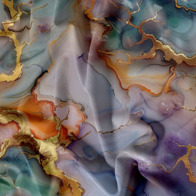silky zlaté květy, silky tisk, látka kytky mavaga design
